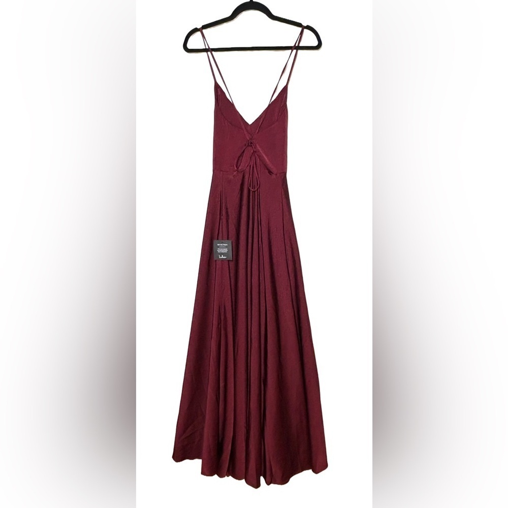NWT Lulus Stylish Grace Dark Plum Backless Lace-Up Ruffled Maxi Dress, Small - Picture 5 of 15